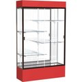 Waddell Display Case Of Ghent Spirit Lighted Display Case 72"W x 80"H x 16"D Mirror Back Dark Bronze Red Base & Top 3176MB-BZ-RD